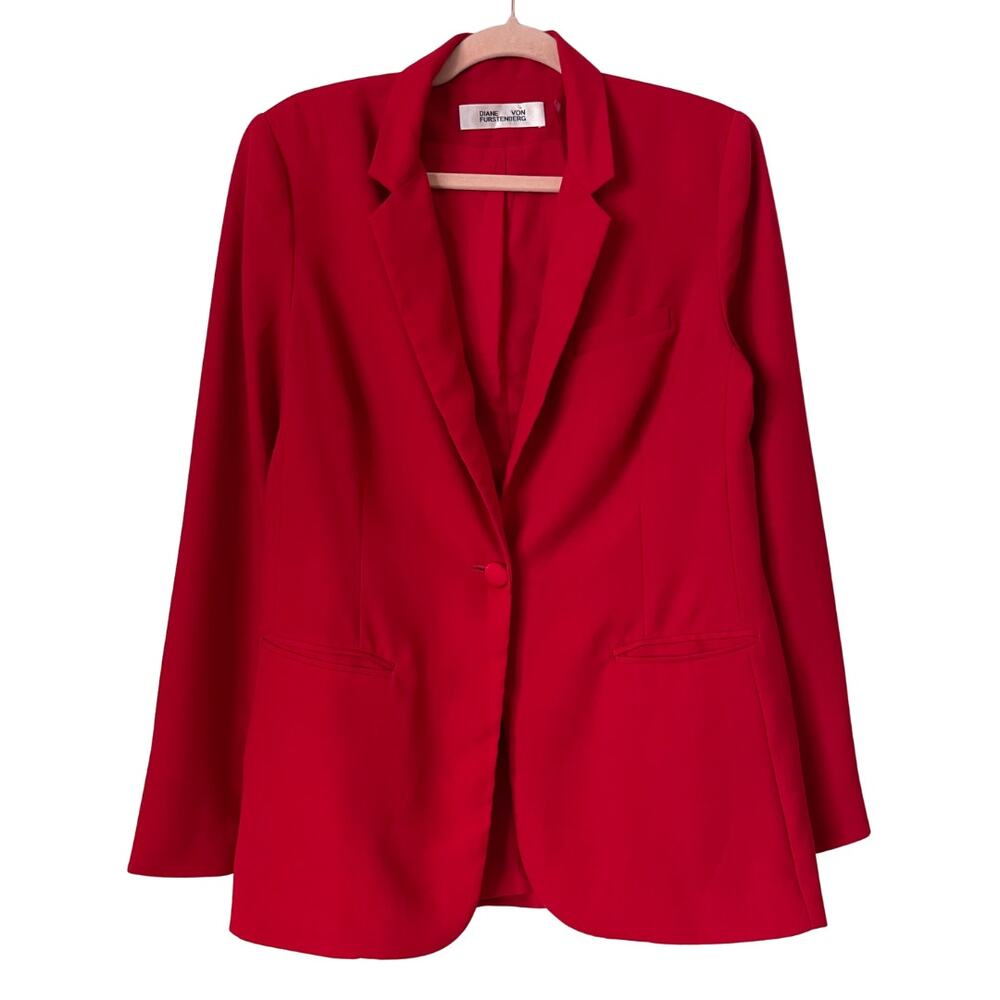 Diane Von Furstenberg Blazer Womens Small‎ Red Longline Preppy Quiet Luxury